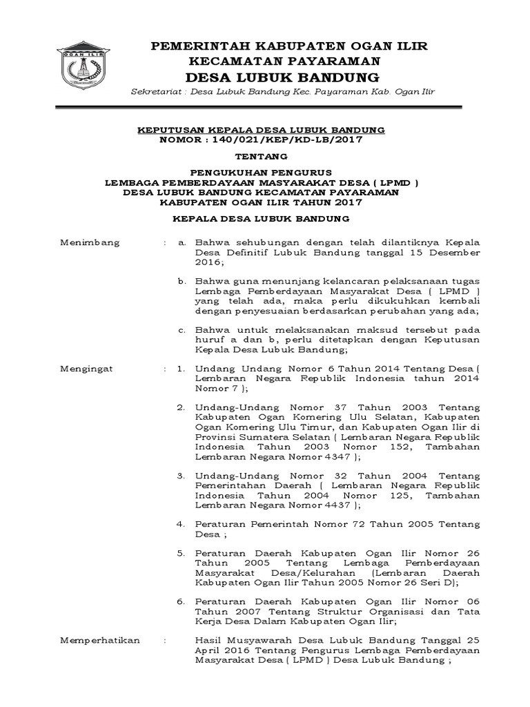 Pengukuhan Pengurus LPMD Desa Lubuk Bandung | PDF