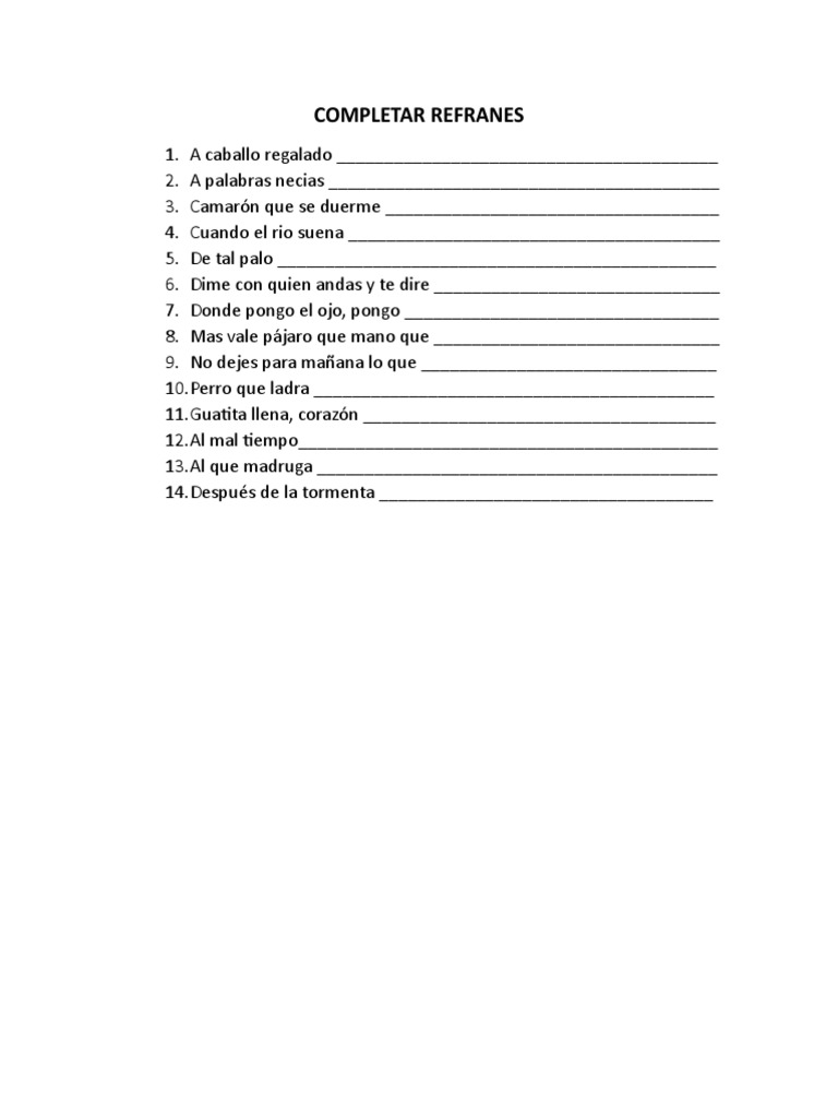 Completa los Refranes Incompletos | PDF | Estudios de idiomas extranjeros