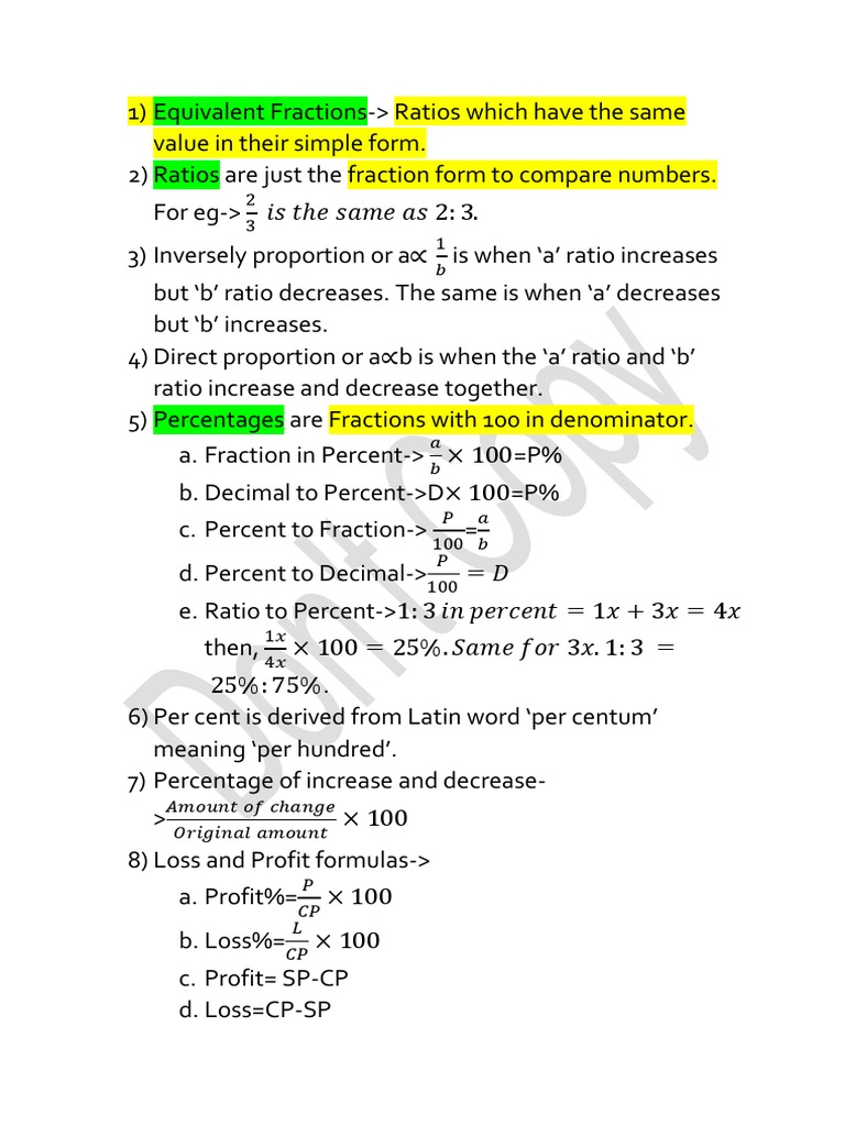 Class 7 chapter 8 comparing quantities maths notes pdf