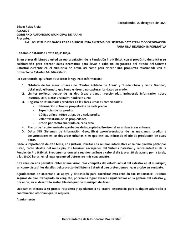 Solicitud de datos y reuni n pdf