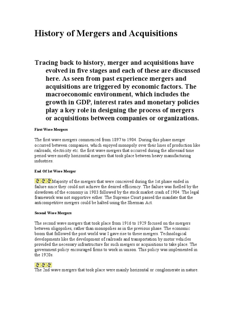 History of Mergers and Acquisitions Takeover Mergers And Acquisitions