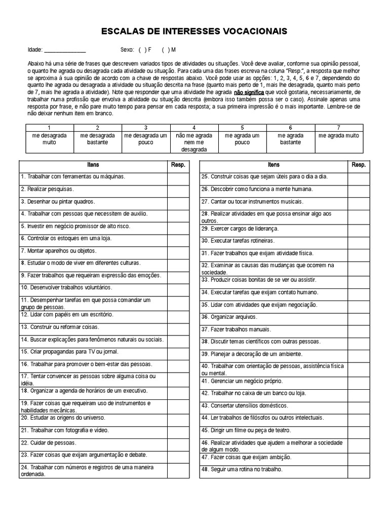 RIASEC+-+Teste 3 | PDF | Humano | Física