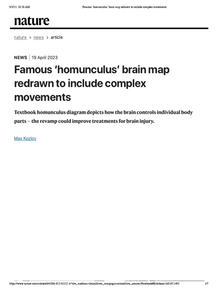 Famous Homunculus' Brain Map Redrawn To Include Complex Movements | PDF