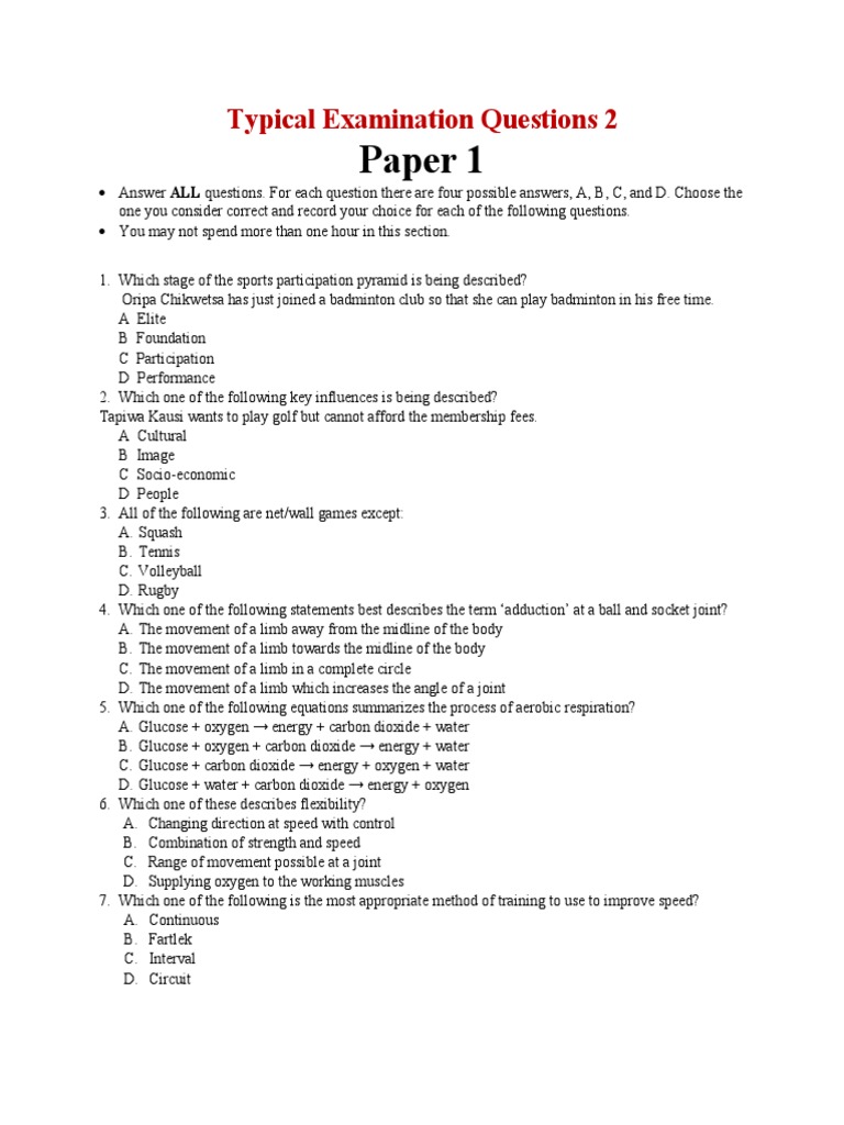 Sports Participation Exam Questions Guide | PDF | Physical Fitness | Heart