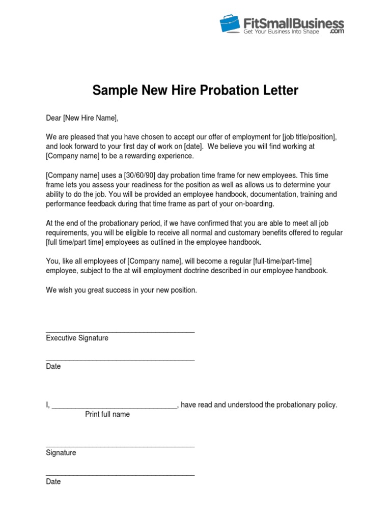 Employee Probationary Period Template Collection Letter Templates
