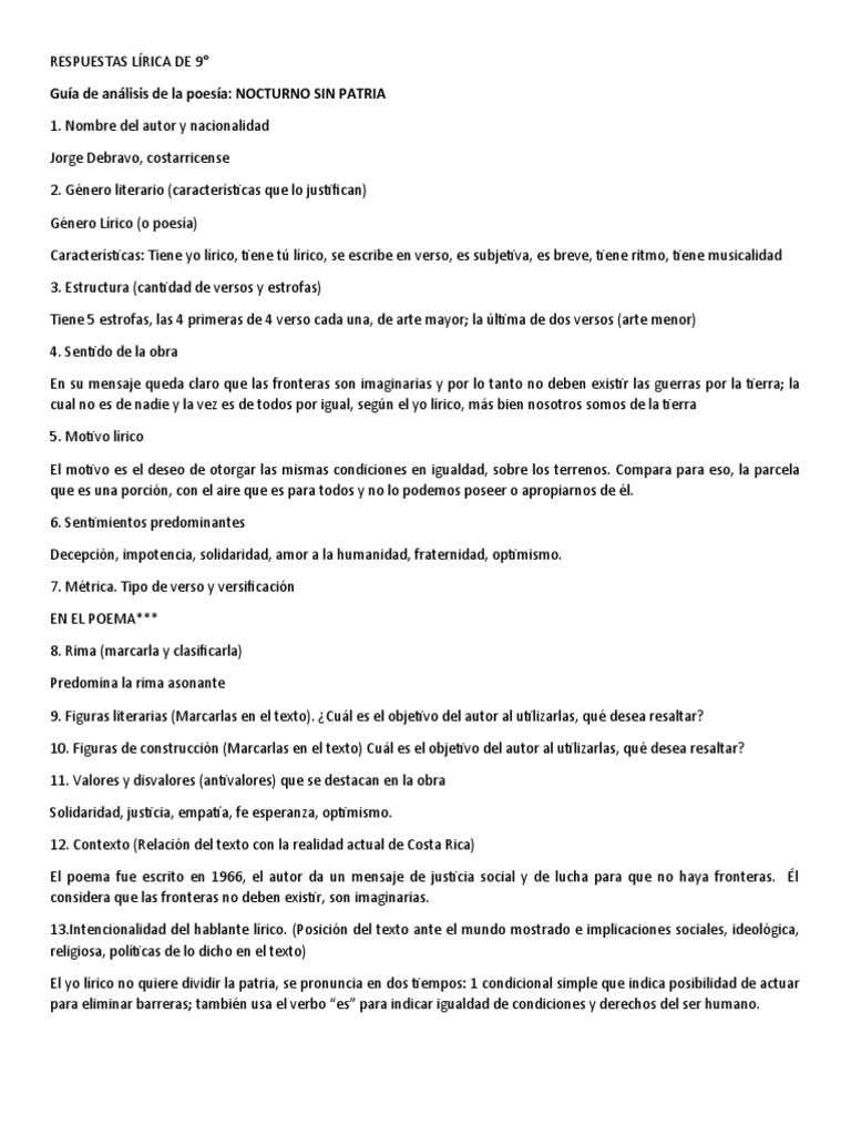Respuestas Nosotros Los Hombres y Nocturno Sin Patria | PDF | Poesía