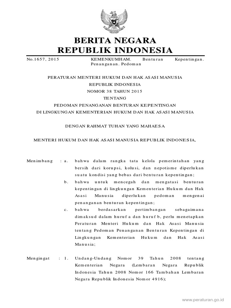 Permenkumham nomor 38 tahun 2015 tentang pedoman penanganan benturan