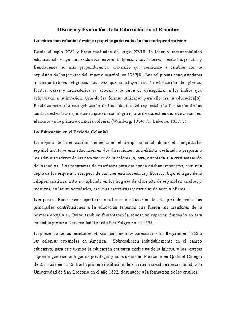 Evolución de la Educación en Ecuador | PDF