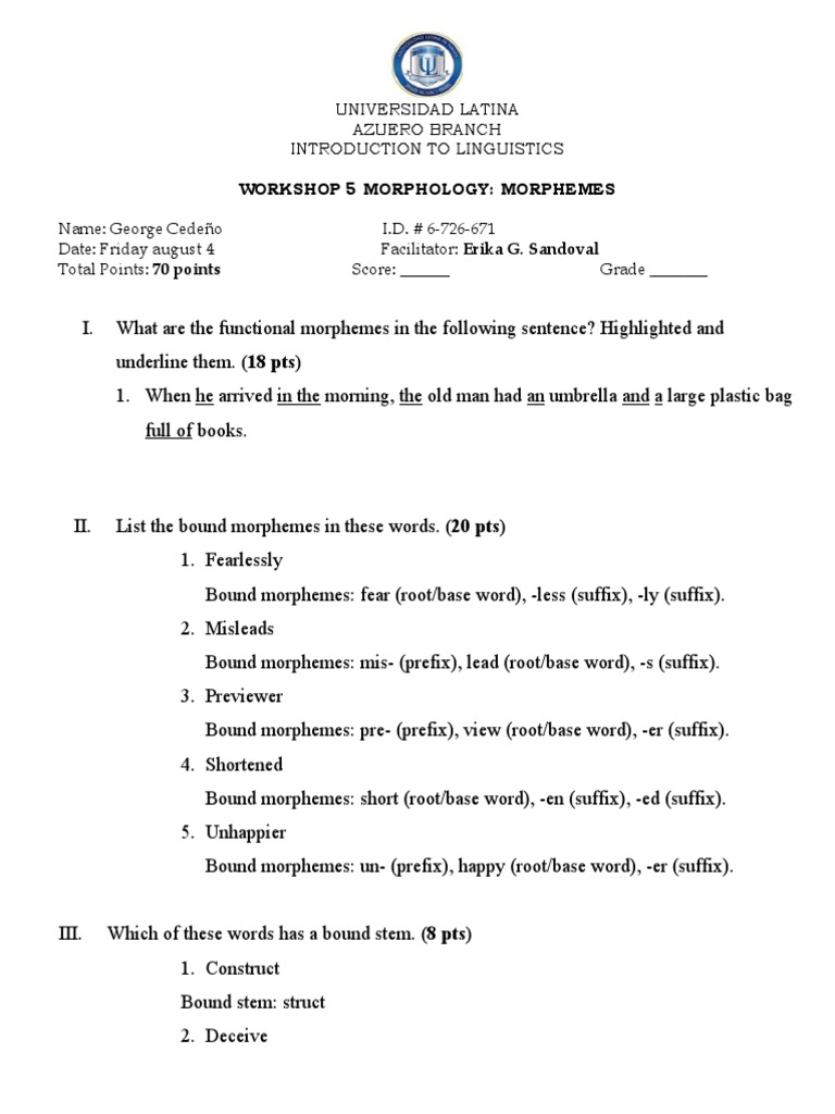 Workshop 5 Morphology Morphemes | PDF | Verb | Noun