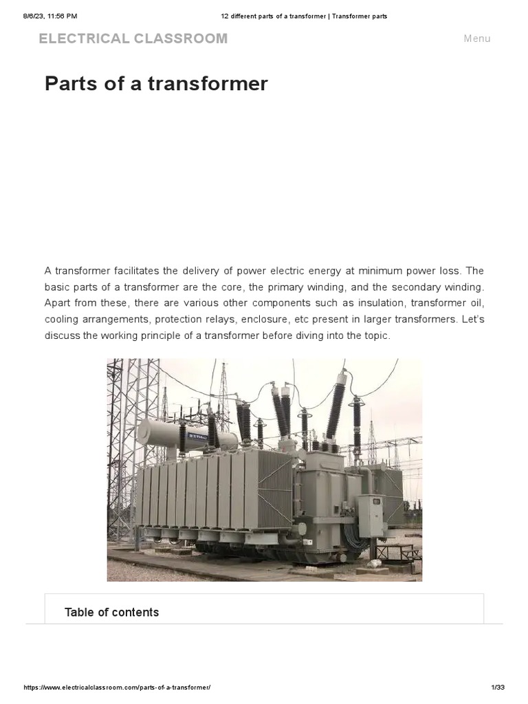 12 Different Parts of A Transformer Transformer Parts PDF
