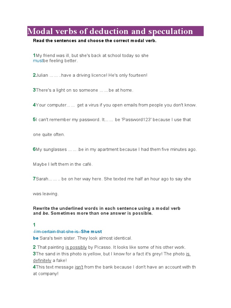 Modal Verbs of Deduction and Speculation PDF