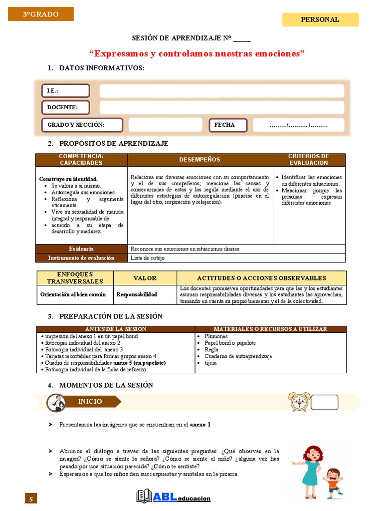 Expresión y control de emociones en 3° grado | PDF | Las emociones ...