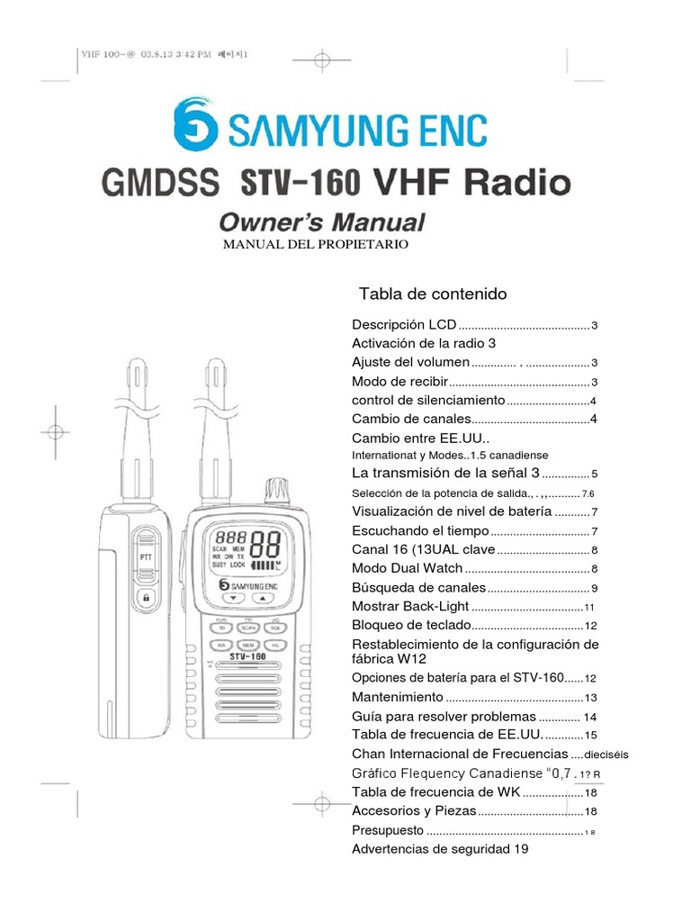 Portable VHF GMDSS Samyung STV 160 (Español) | PDF | Radio | Electrónica