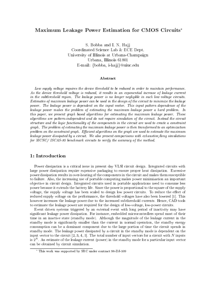 Maximum Leakage Power Estimation For CMOS Circuits | PDF | Mosfet ...