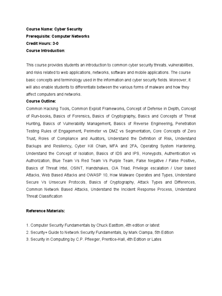 Course Outline Cyber Security | PDF