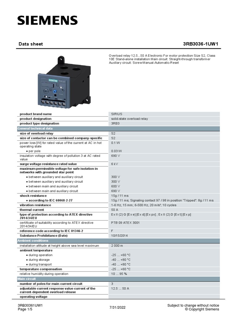 3RB30361UW1 Datasheet en | PDF | Relay | Alternating Current
