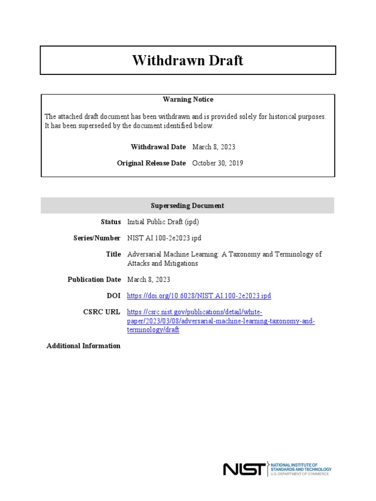 NISTIR 8269: Adversarial ML Taxonomy | PDF | Machine Learning | Cybernetics