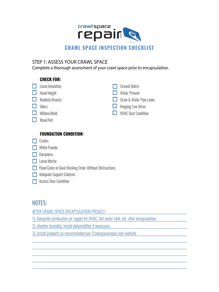Crawl Space Inspection Checklist | PDF | Home & Garden