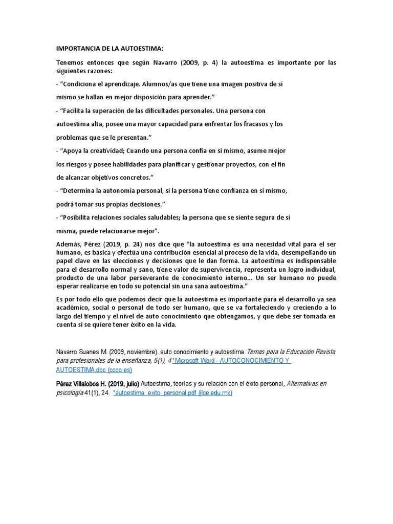 Importancia de la Autoestima en el Desarrollo | PDF | Crecimiento ...