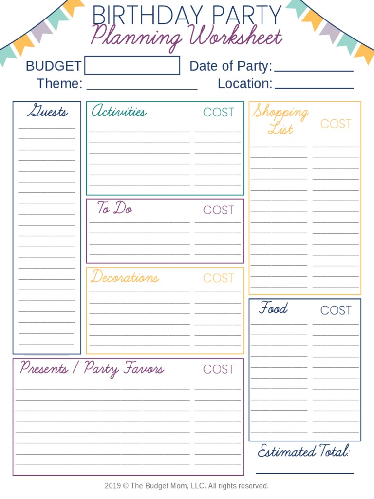 Birthday Party Planning Worksheet PDF