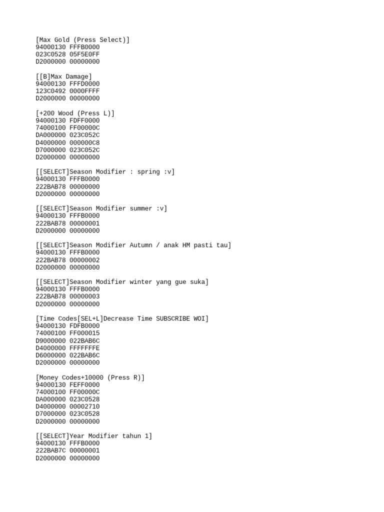 Game Cheat Codes and Modifiers Guide | PDF