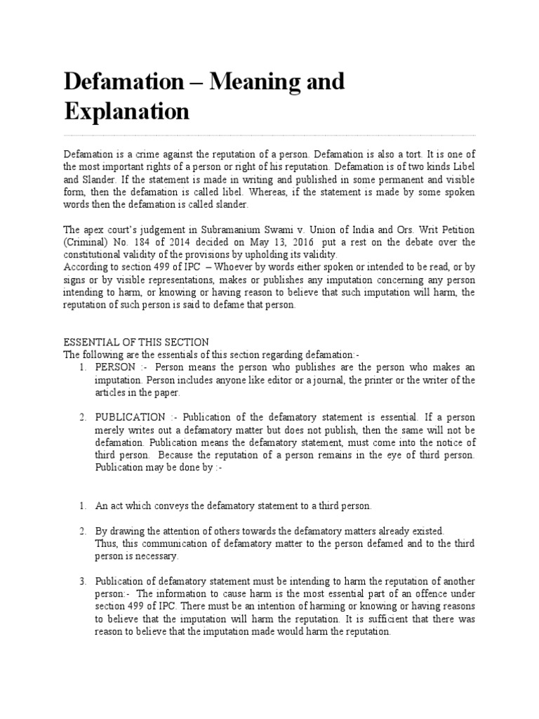 Understanding Defamation: Types & Laws | PDF | Defamation | Ethical ...