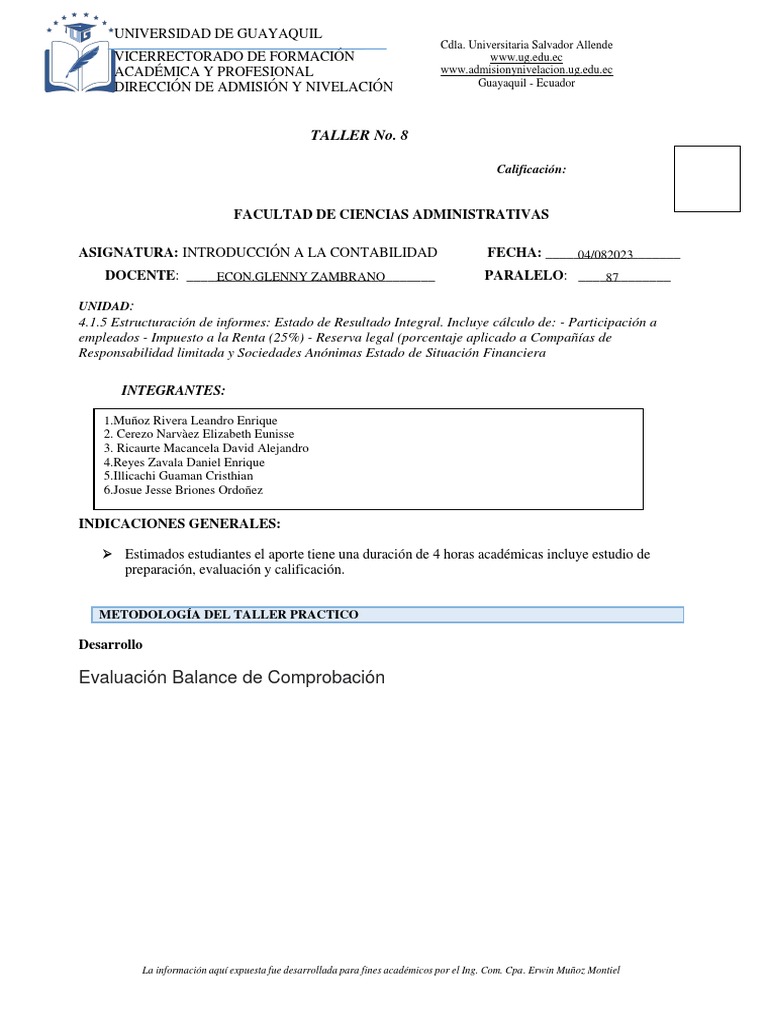 Taller de Contabilidad: Estado de Resultados | PDF | Contabilidad | Dinero