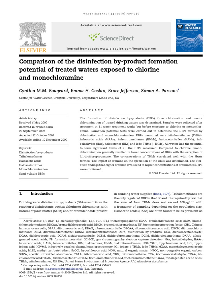Comparison of The Disinfection ByProduct Formation Potential of