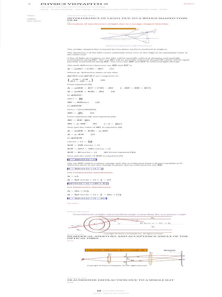 Interference of Light Due To A Wedge Shaped Thin Film | PDF ...