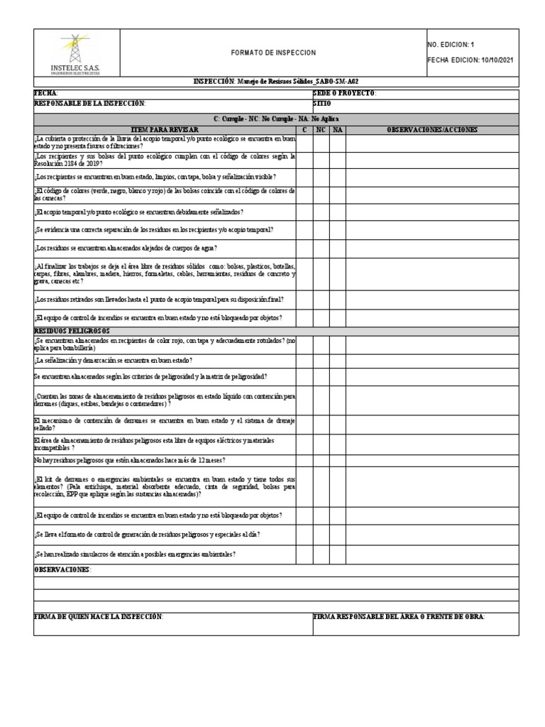 Formato Para Inspeccion Visual De Alcantarillas