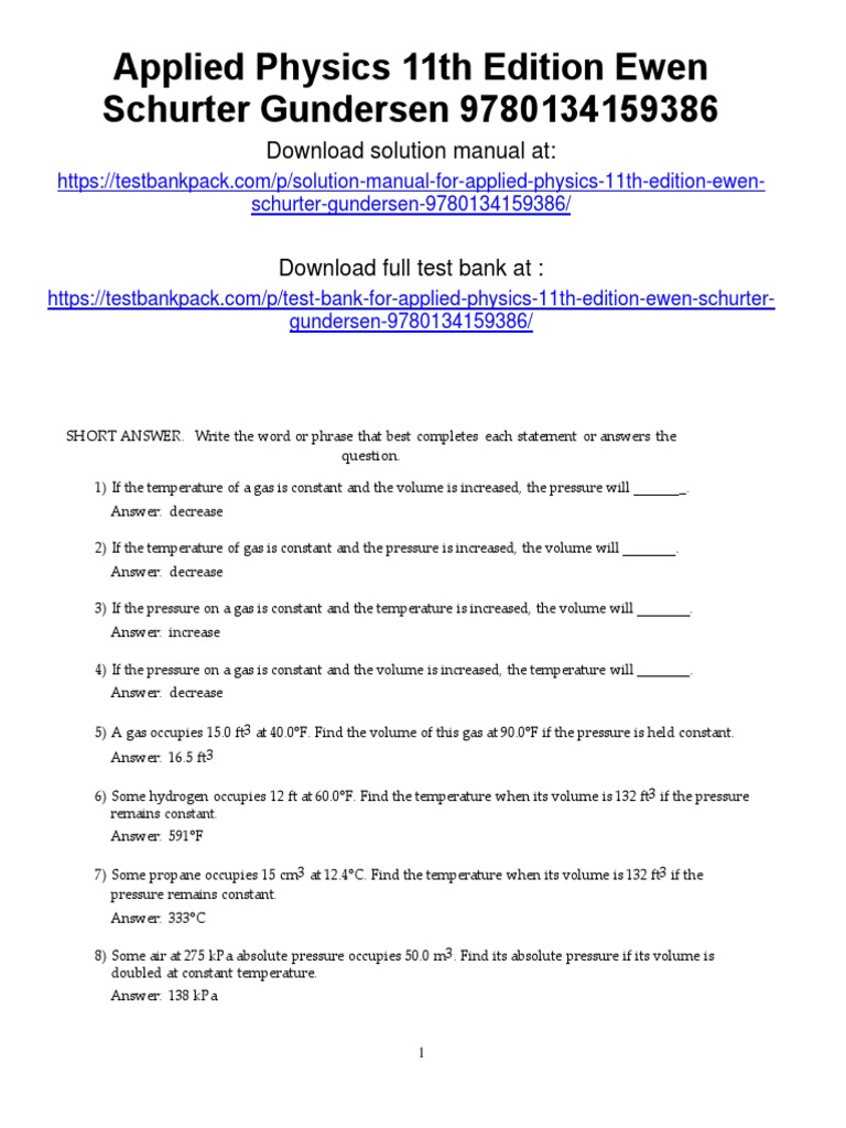 Applied physics 11th edition ewen test bank 1 pdf pressure gases