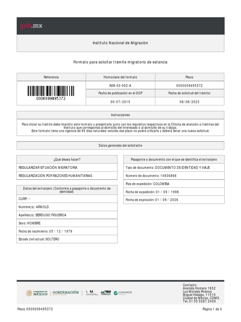 Formato INM para trámite migratorio | PDF | Ciudad de México | México