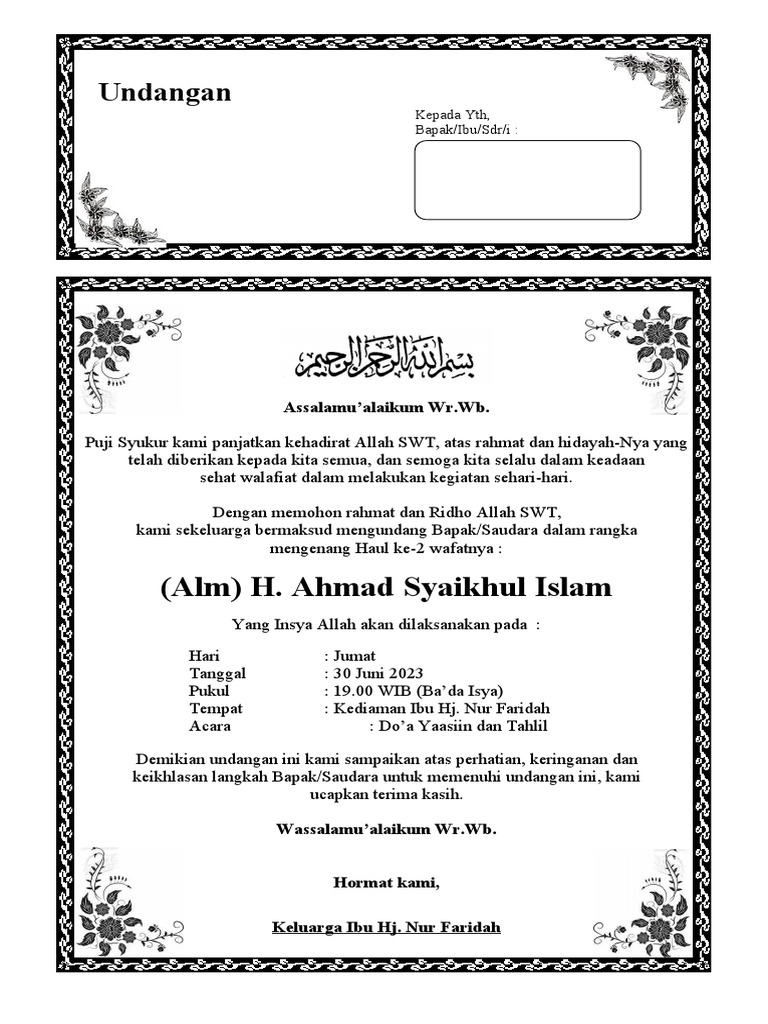 Contoh Surat Undangan Tahlil | PDF