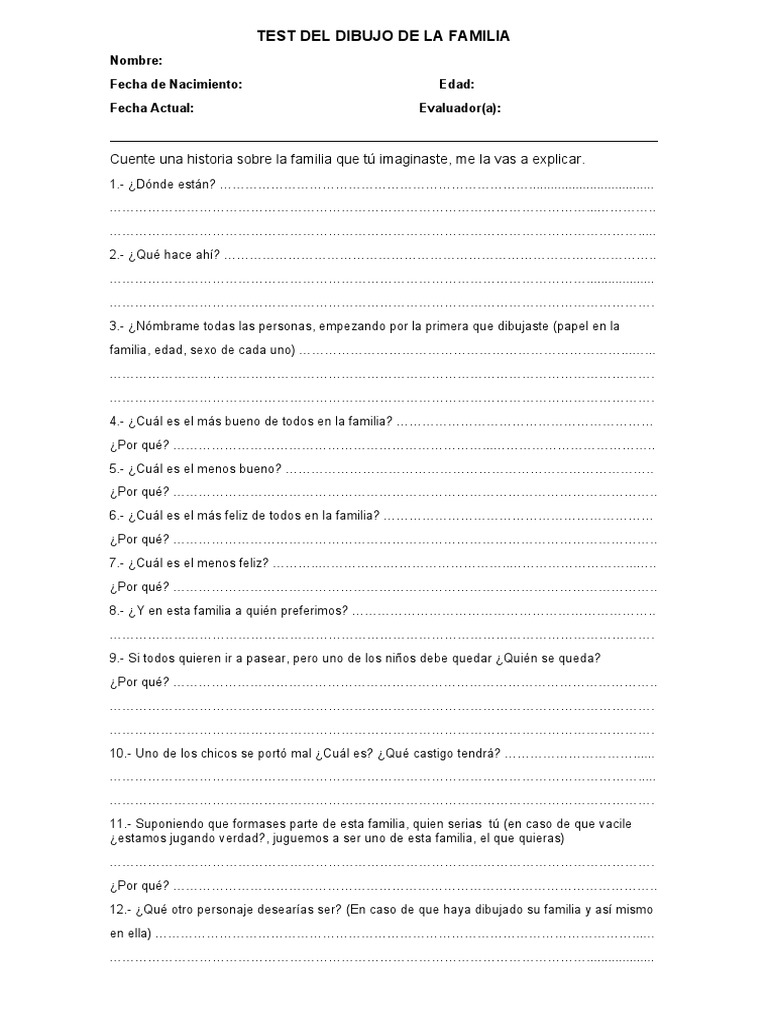 Cuestionario Del Test Del Dibujo de La Familia | PDF