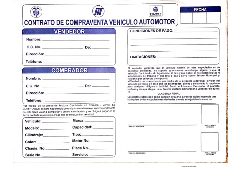 Contrato Compra Venta Vehiculo Automotor | PDF