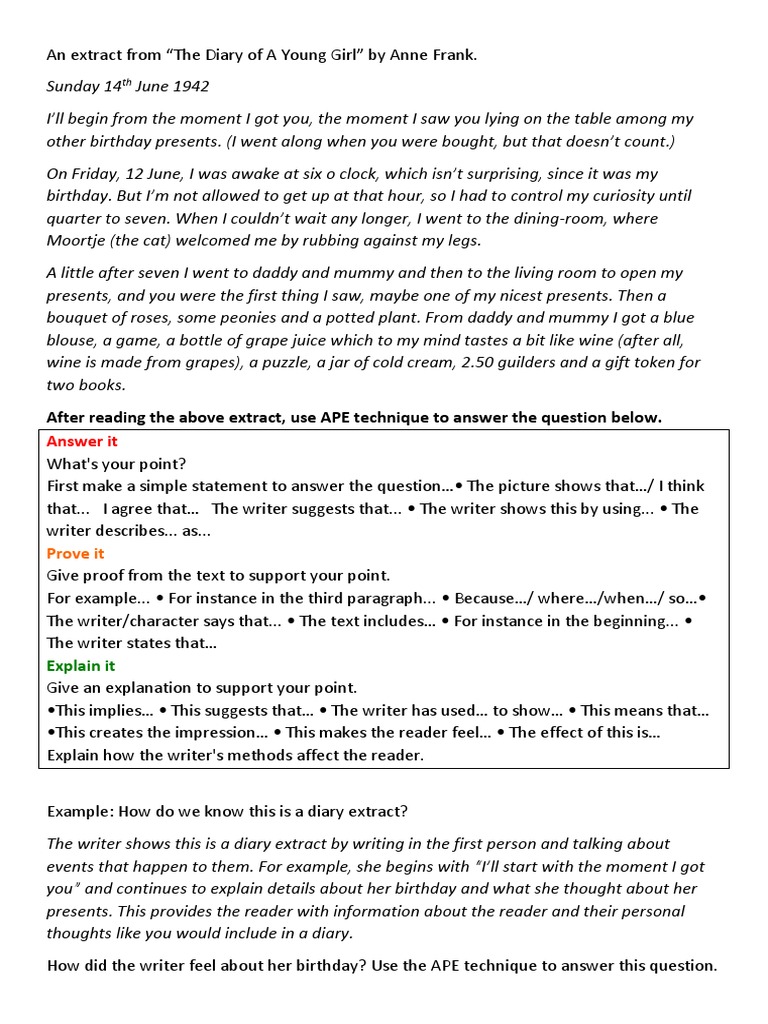 Extract Form The Diary of Anne Frank PDF