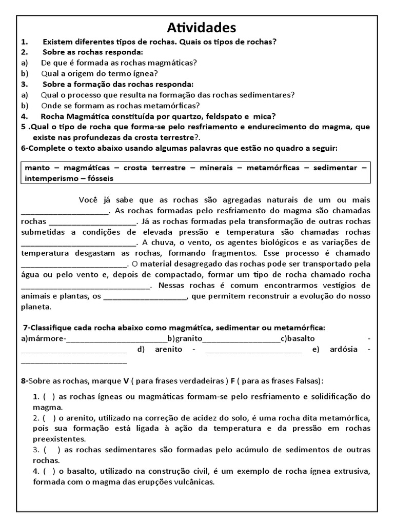 Atividades 6 Ano Rochas | PDF