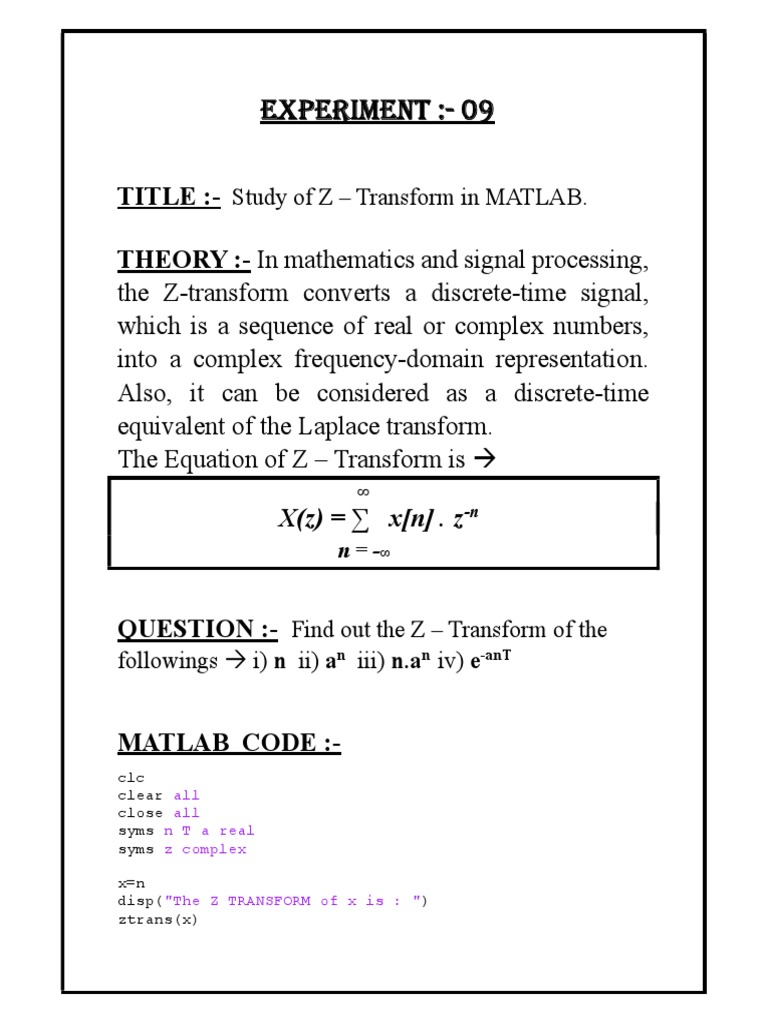 Z-Transform Analysis in MATLAB | PDF | Teaching Methods & Materials