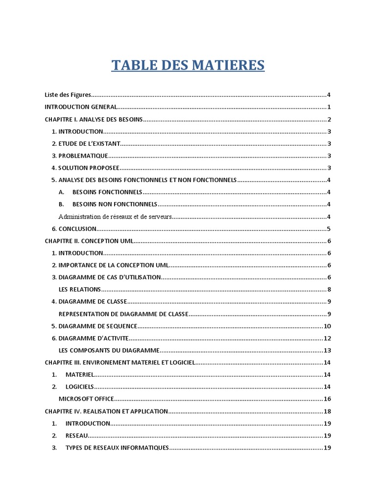 Table Des Matieres Pfe Final PDF