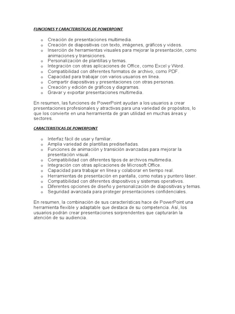 Funciones y caracteristicas de powerpoint pdf