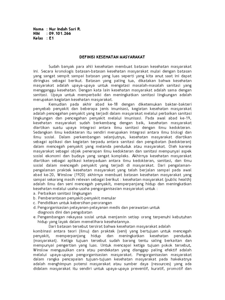 DEFINISI KESEHATAN MASYARAKAT