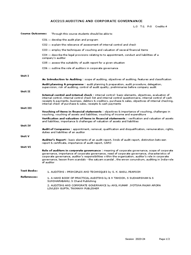 Auditing and Corporate Governance Syllabus | PDF | Audit | Auditor's Report