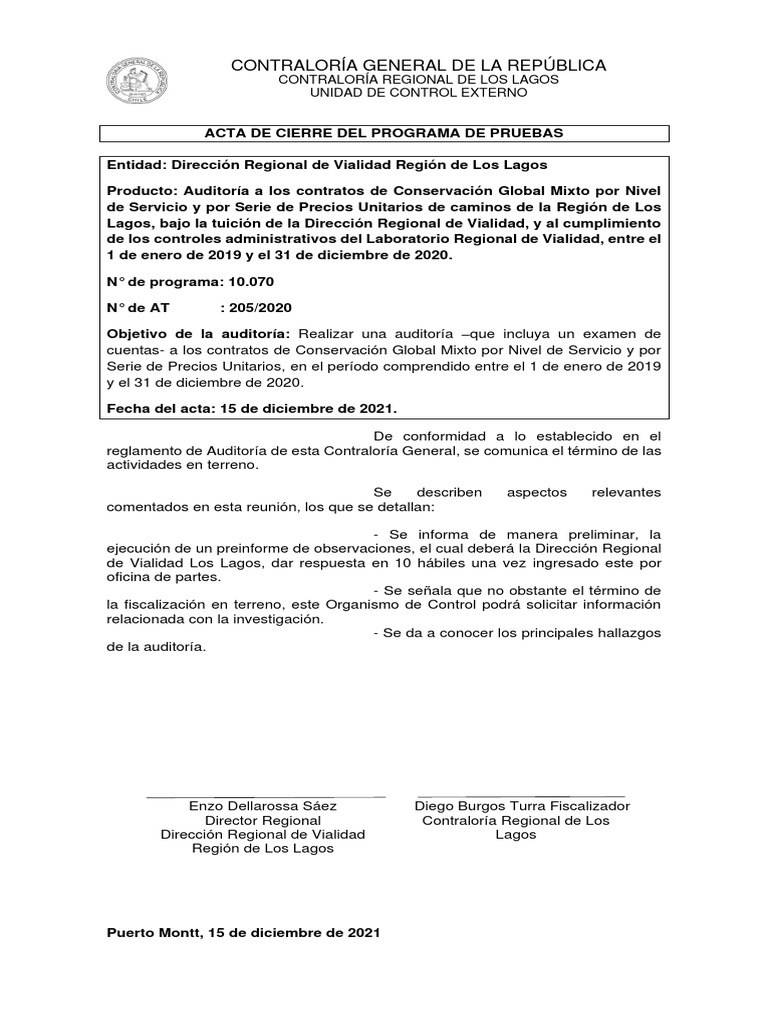 Acta de Cierre | PDF | Negocios | Finanzas y dinero