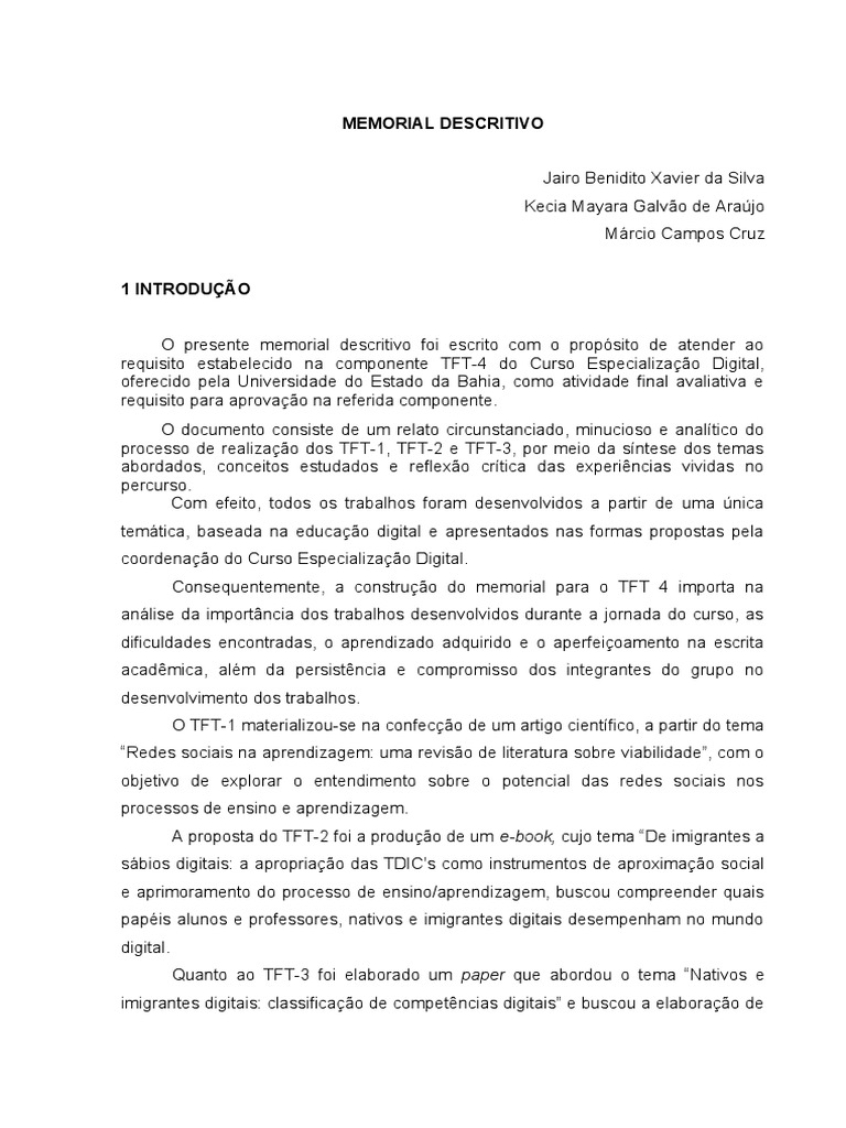 Memorial Descritivo | PDF | Comunicação | Pedagogia