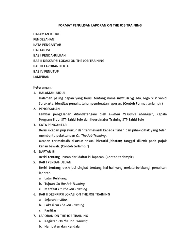 Format Laporan On The Job Training | PDF