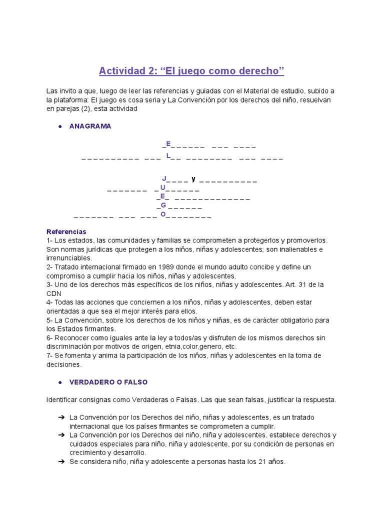 El Juego como Derecho Infantil | PDF