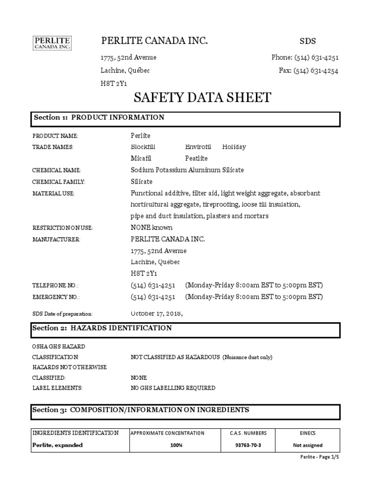 WHMIS 2015 Expanded Perlite EN PDF Firefighter Personal