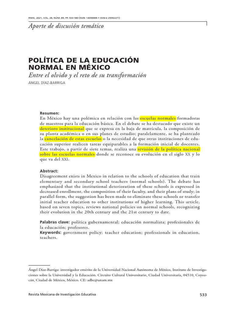 R2 ángel Díaz Barriga Política De La Educación Normal En México