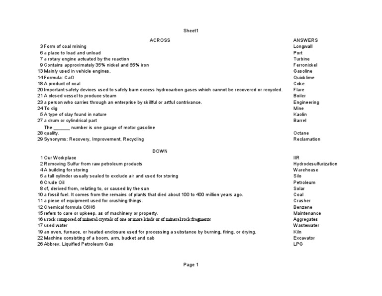 Meta S & Minerals, Refinery Crossword Puzzle PDF