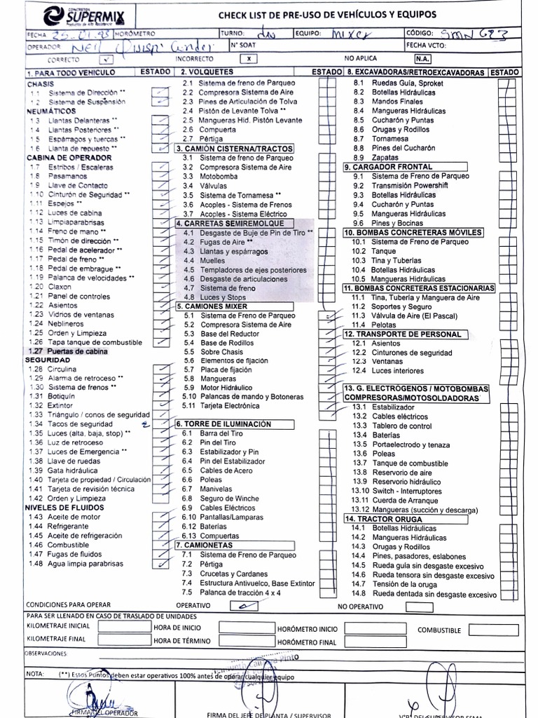 Lista de Verificación de Vehículos | PDF